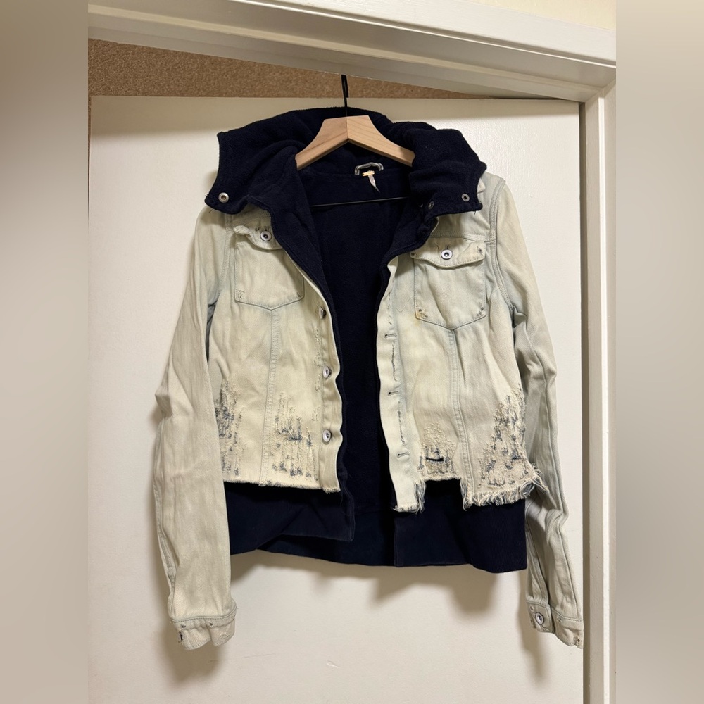 Free People Distressed Bleached Denim Jacket
